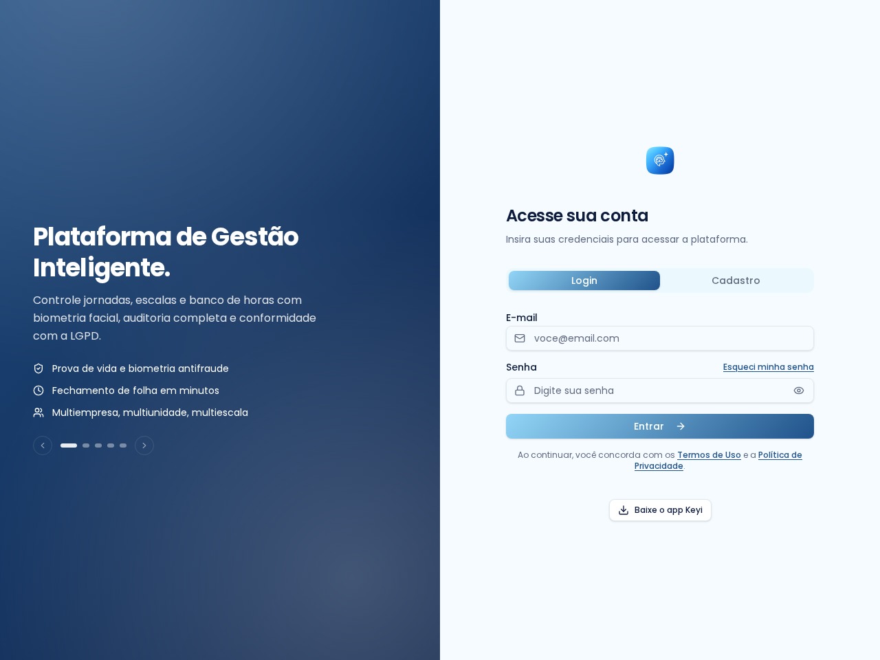 Tela de login da plataforma Keyi